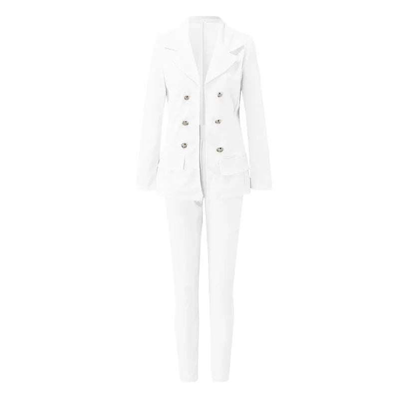 Women's Two-Piece Pant Sets Formal Business Double Breasted Blazers Jacket Pants 2 Piece Set Elegant Ladies Suits Office Lady
