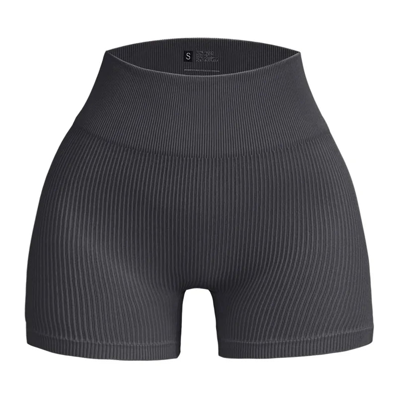 Short Yoga Taille Haute Femme | Lift Fesses Serré | Uni Côtelé | Sport