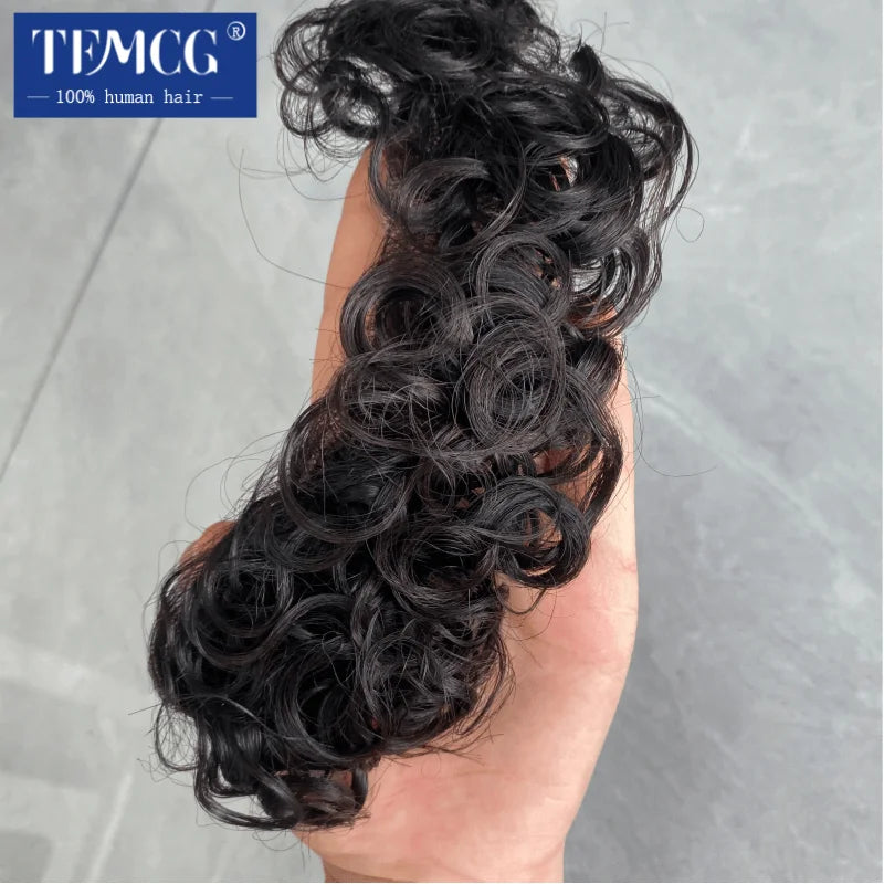 Toupét Homme Cheveux Humains Bouclés | Ligne Frontale Réaliste | Base PU Fine | Style V | Perruque Masculine