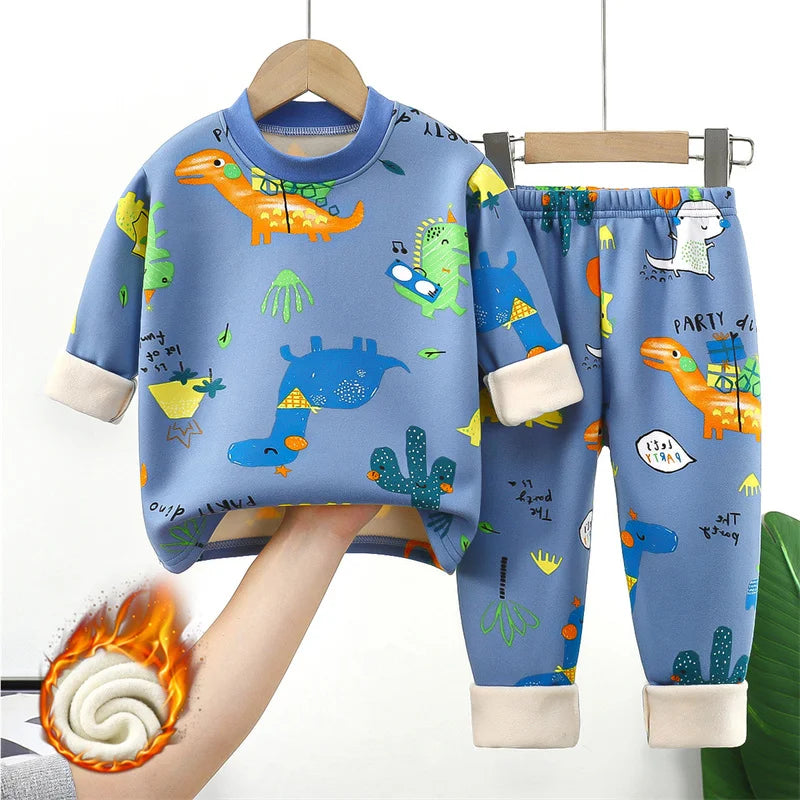 2024 Winter Kids Clothing Sets Warm Fleece Pajamas For Boys And Girls Thicken Children Sleepwear Velvet Baby Thermal Underwear