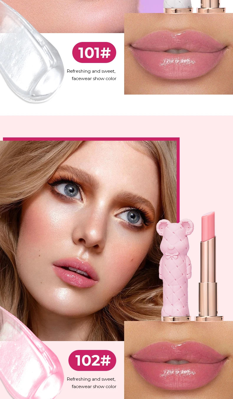 Beauty Glazed Bear Moisturizing Lipstick, Colored Lip Balm, Nourishing Lip Stick, Easy to Color, Watery