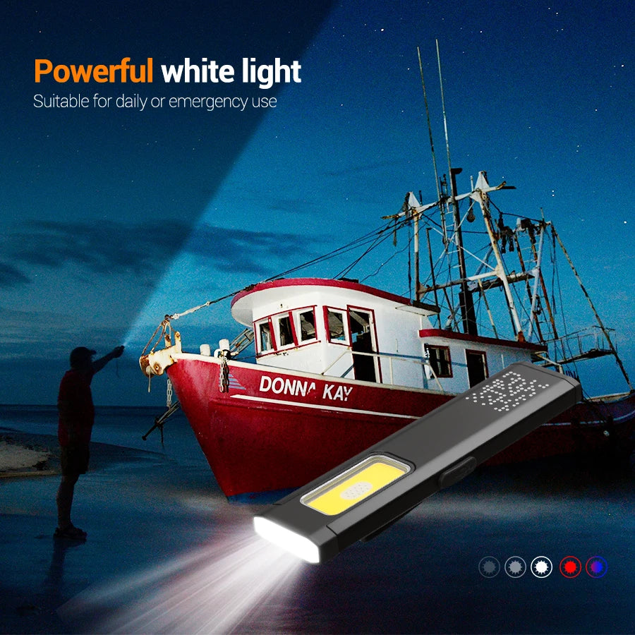 Mini Portable Rechargeable LED Torch Light, Waterproof Outdoor Work Pocket Flashlight with Magnetic Grip, Compact LED Flashlight