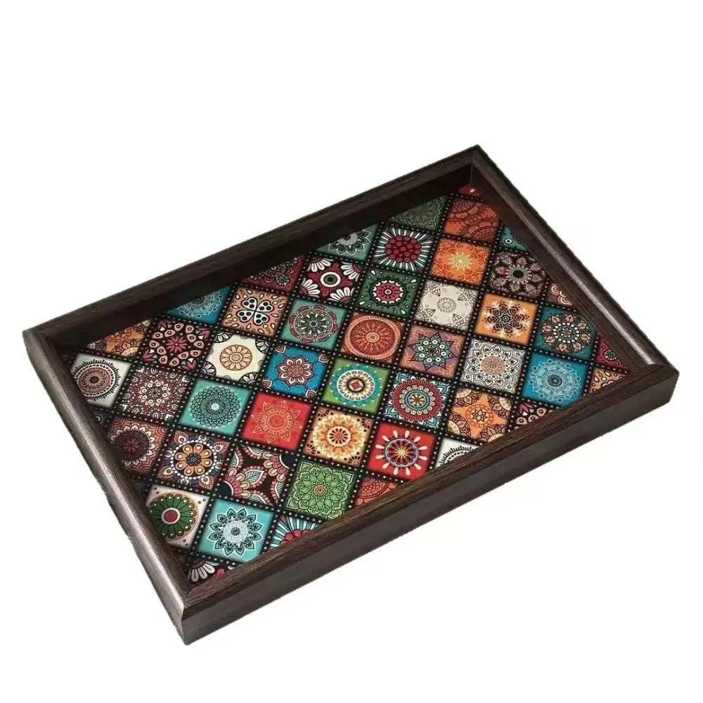 Plateau Bohème en Bois Fait Main 30x20 cm | Mosaïque Colorée | Rangement Bureau & Entrée