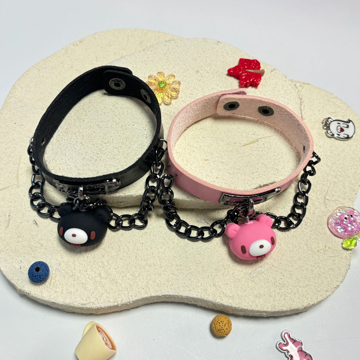 Cute Bear Charm Leather Bracelet Gothic Cute Style Adjustable Chain Wristband for Women Girls Daily Accessory