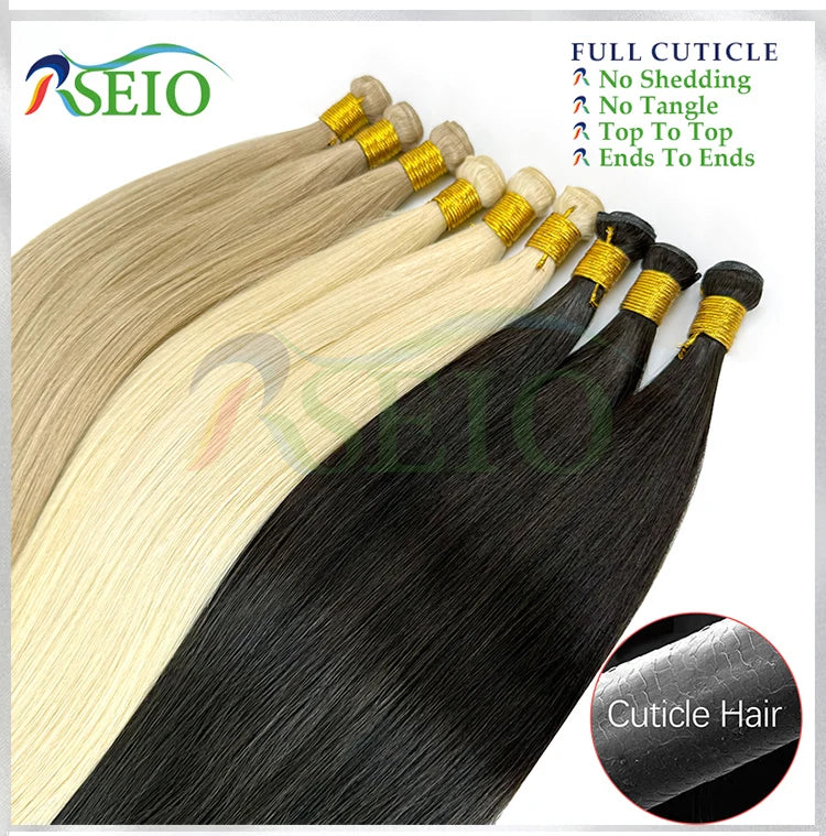 Tissage Weft Cheveux Humains Remy Naturel | 14-26 Pouces | Bouclable | Blonde & Lisse | Salon
