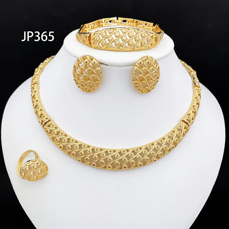 Dubai Jewelry Set Minimalistiese Quality Women Necklace Earrings Bracelet And Ring Luxury Design Weding Party Gift