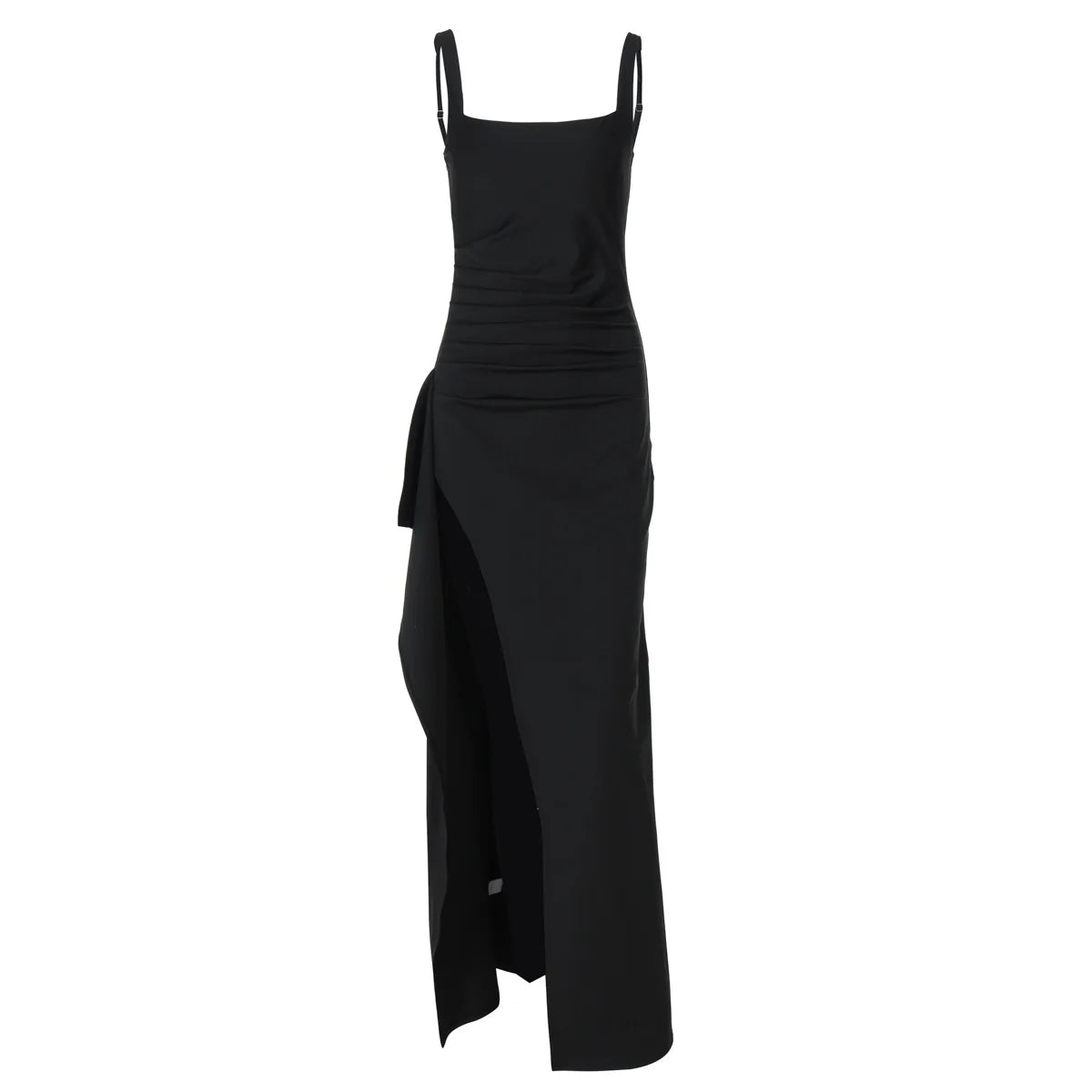 Robe Midi Bodycon Soirée Femme | Bretelles Spaghetti | Col Carré Fente | Sexy Formelle Prom | Longue Gala