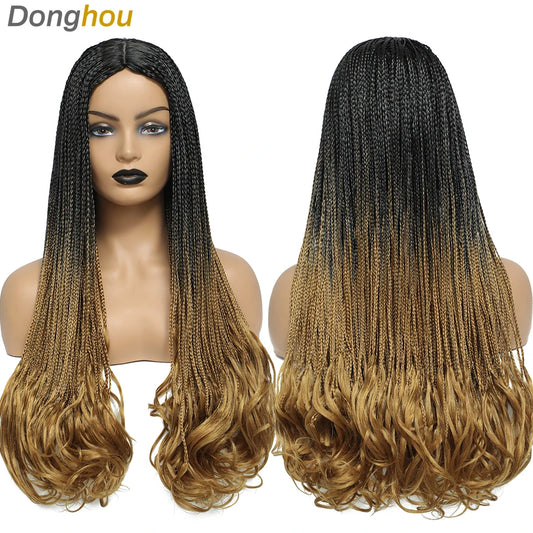 26 Inch Long Box Braided Wigs For Women Synthetic African Braided Wig Micro Twist Box Braid Crochet Hair Curly Ends Wig