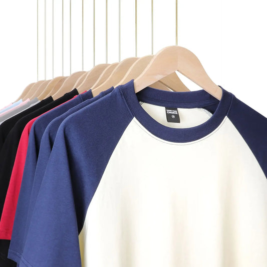 Men's Oversized Heavy 240g Pure Cotton Short-Sleeved T-Shirt Casual Loose Tops Tees Contrasting Color Men's T-Shirt