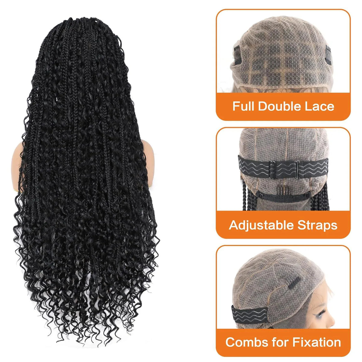 Perruque Tressée Bohème Longue Synthétique | Boho Box Braids | Full Lace | Baby Hair | Femmes Noires