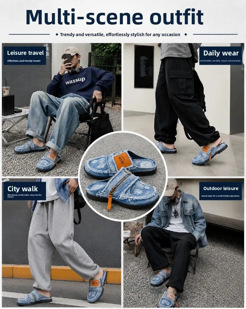Chaussures Homme Tendance Été 2026 | Denim Bleu Canvas | Grande Pointure 47 | Casual Slip-On Street