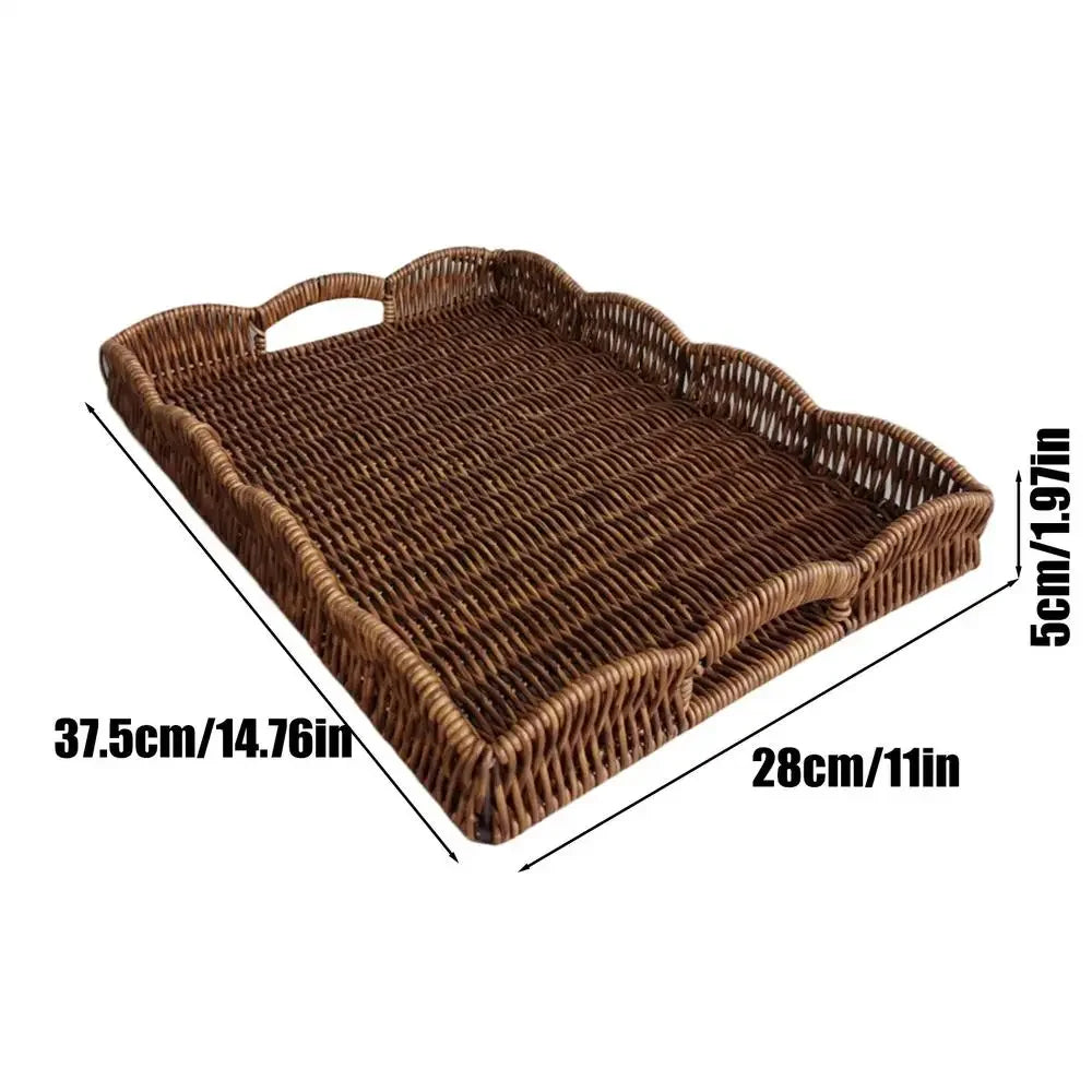 Woven Tray Imitation Rattan Sofa Decor Decorative Tray Basket For Remote Control Book Breakfast Living Room Bedroom Coffee Table