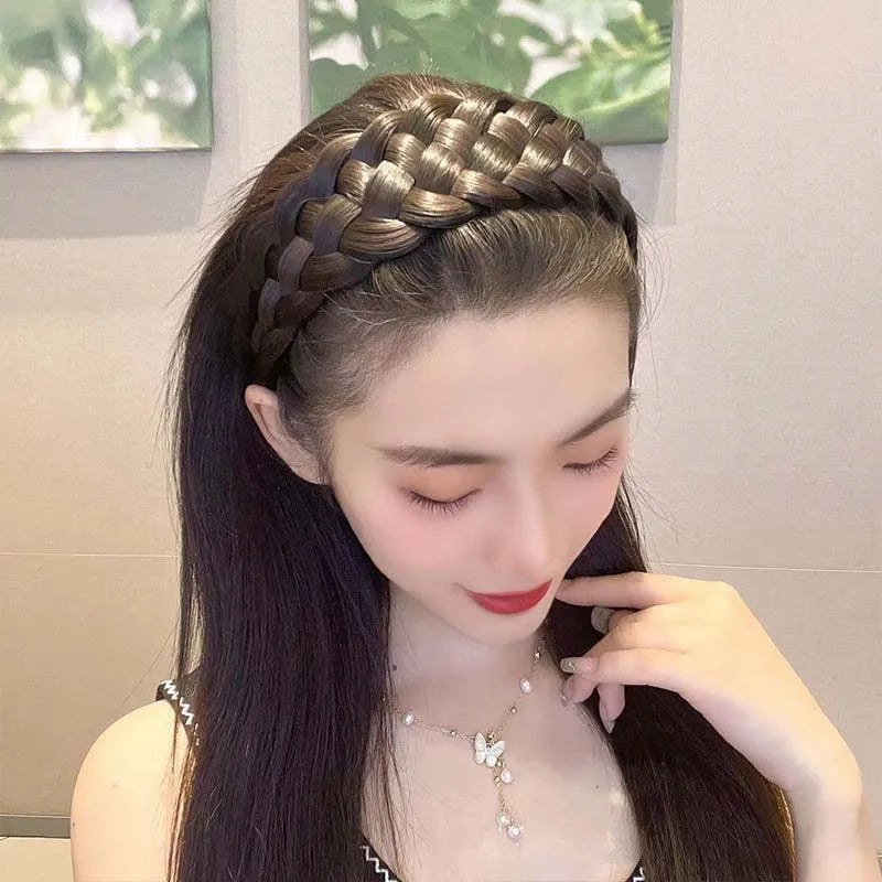 Wig Braided Headband Five-Strand Braided Wide-Brimmed Hairband Women's Hair Accessories