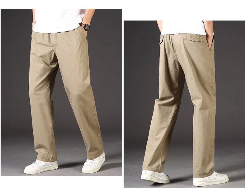 Pantalon cargo ample en coton pour homme | Taille élastique