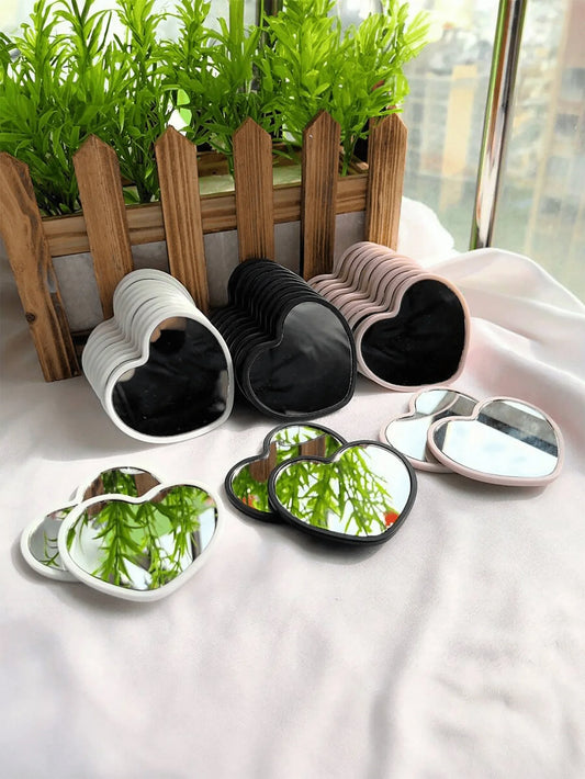 12 Heart-Shaped Mini Mirrors, Polished Surface, Plastic Frame, Tabletop Display, Unscented, Floral Theme, Portable, No Electricity Required, Stylish Tabletop Mirror | Durable Mirrors, Cute Compact Mirrors, Perfect for Birth