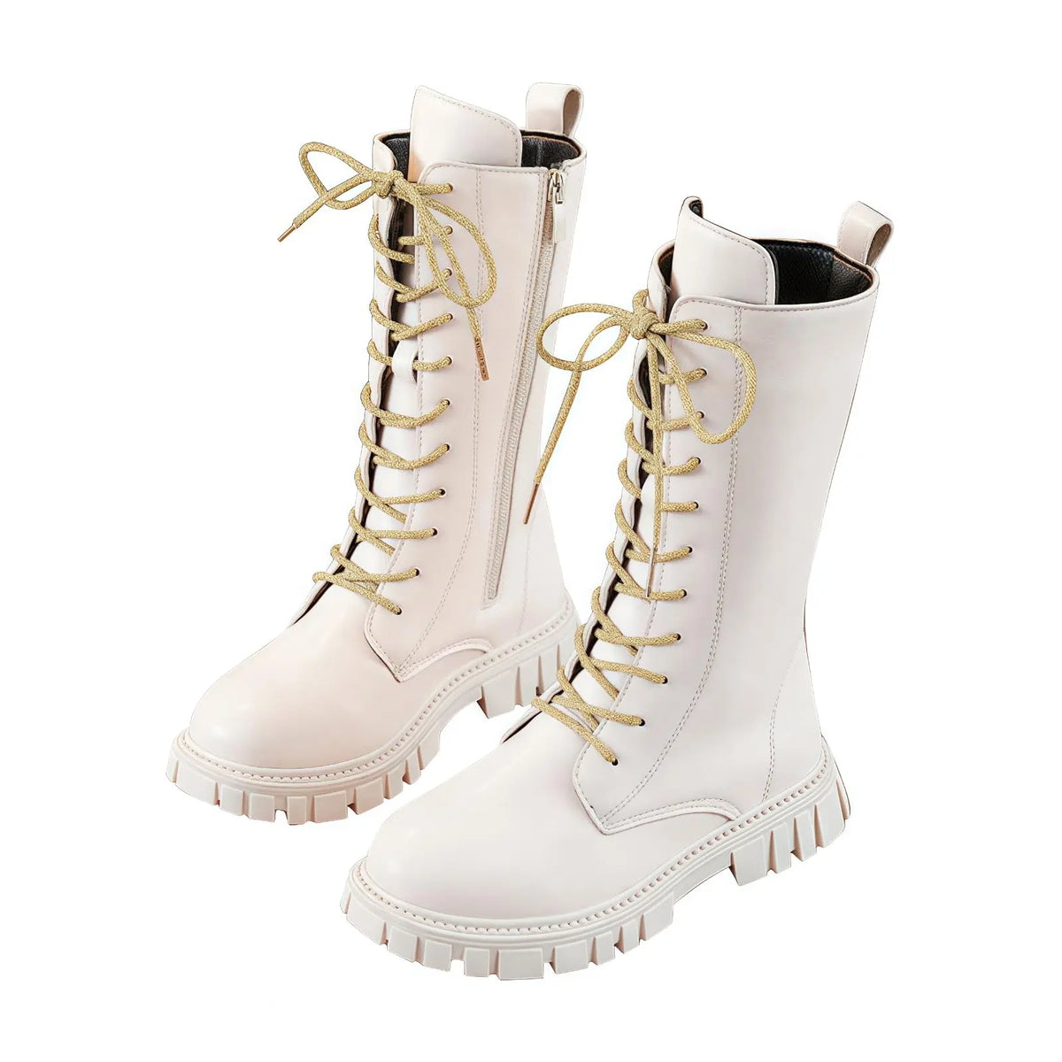 Bottes Combat Punk Gothique Filles Ado | Cuir Vegan Mi-Mollet | Zipper Latéral Antidérapant | 4-11 Ans
