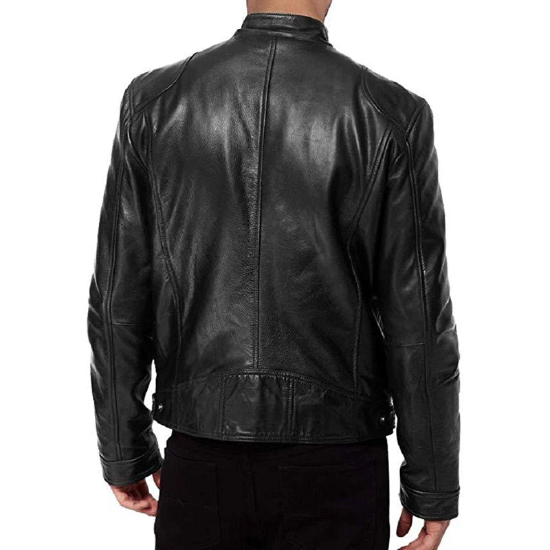 Veste style motard en similicuir PU pour homme | Zippée