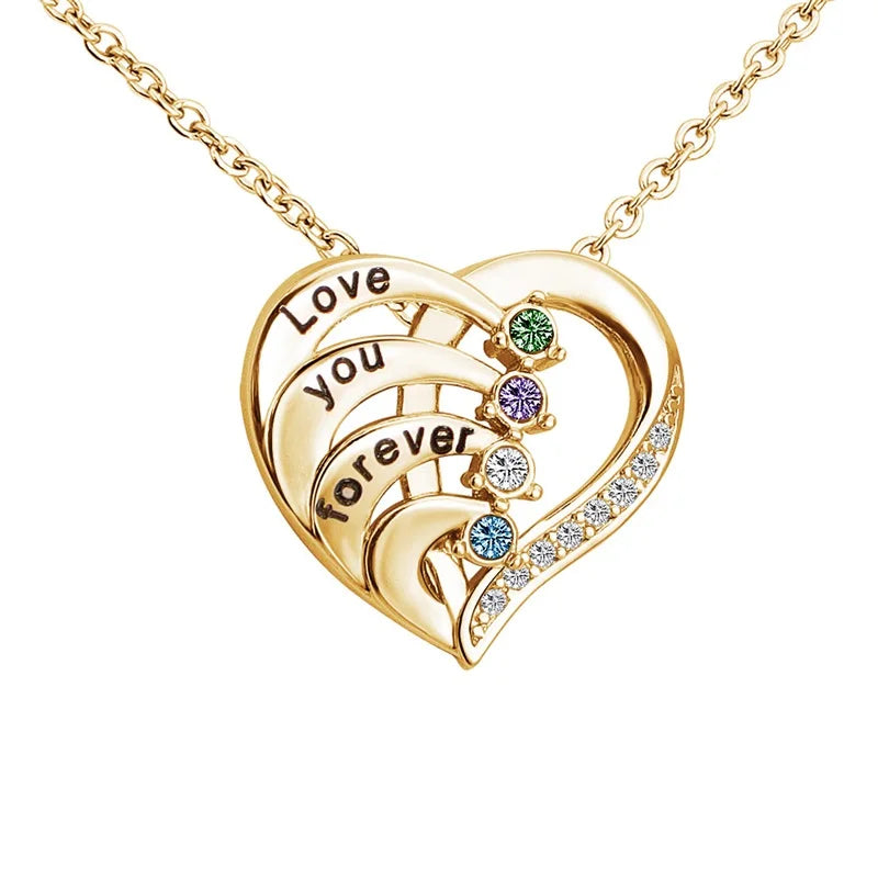 Collier Prénom Personnalisé Pierre de Naissance | Cœur Promesse Gravée | Pendentif | Cadeau Noël Bijou