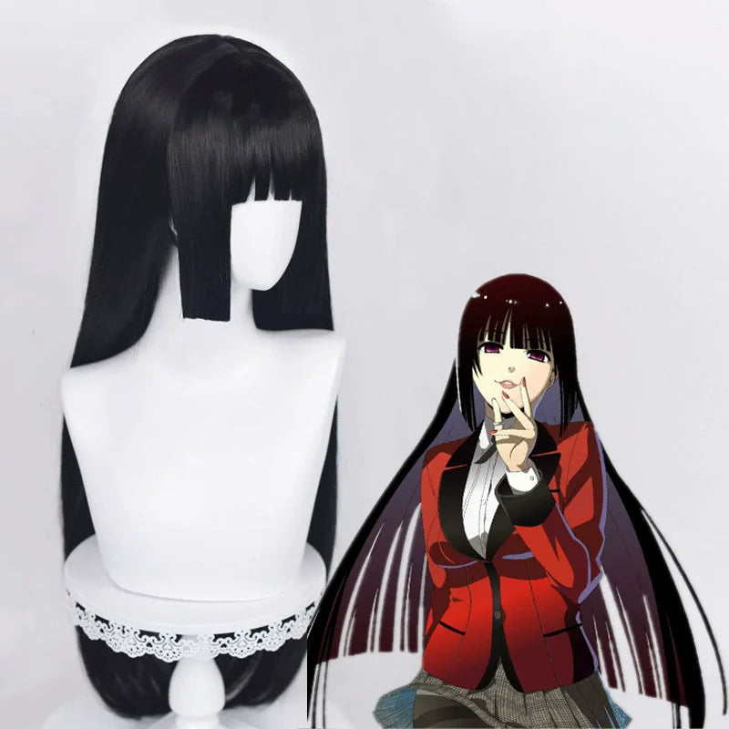 Cartoon Character Cosplay Hair Extensions Synthetic Wigs Natural Breathable Head Cover Black Long Straight Wig Hat for Women