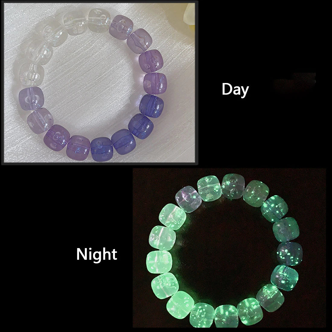 Bracelet Lumineux Pierre Naturelle | Fluorescent Lueur Nuit | Bijou Couple Femme & Homme