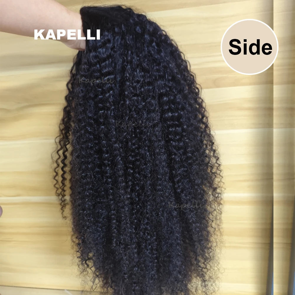 Demi-Perruque Cheveux Humains 180% | Kinky Curly | Invisible Hairline | Cordon Coulissant | 3 en 1