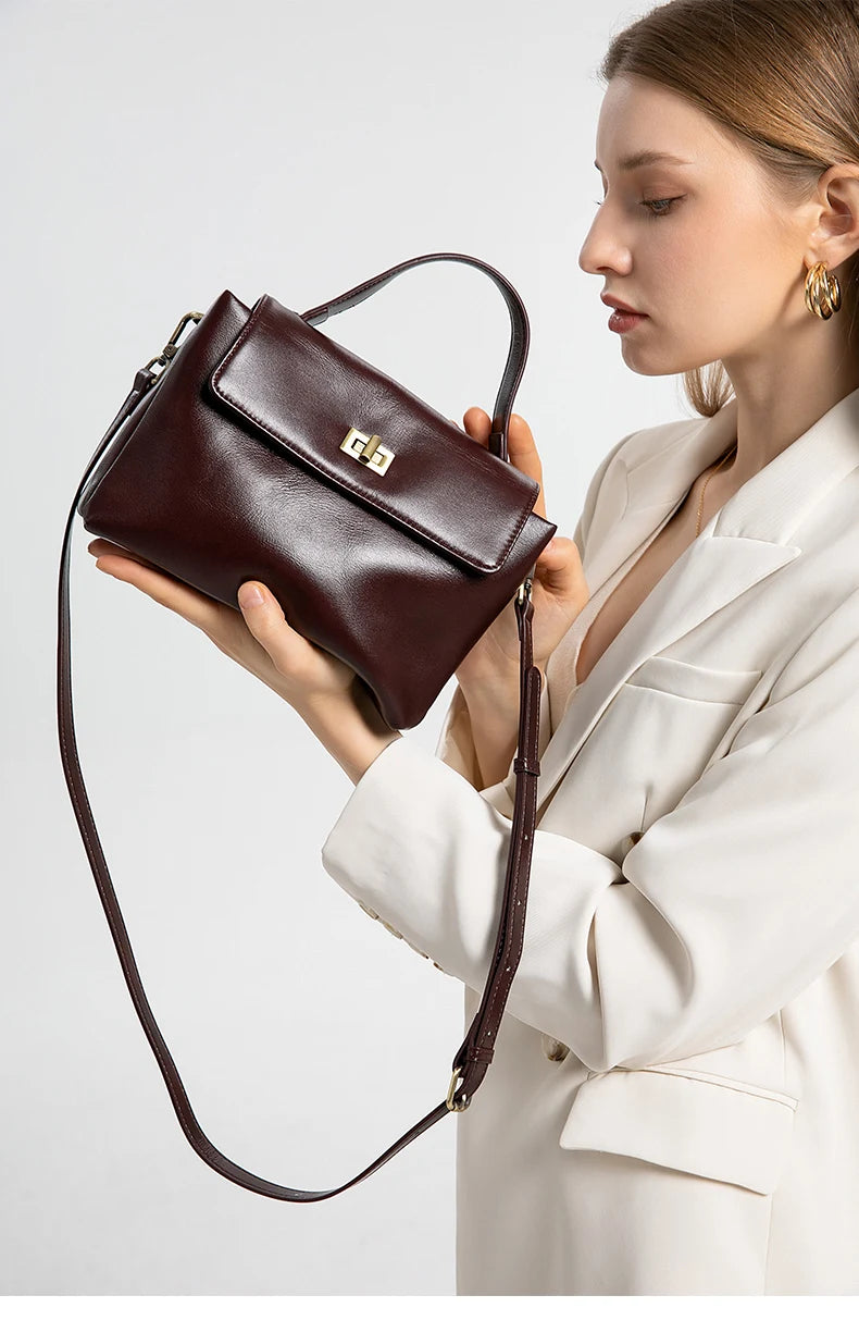 Sac à Main Cuir Véritable Femme | Top Handle Vintage | Cire Huile | Bandoulière Croisée | Designer Luxe