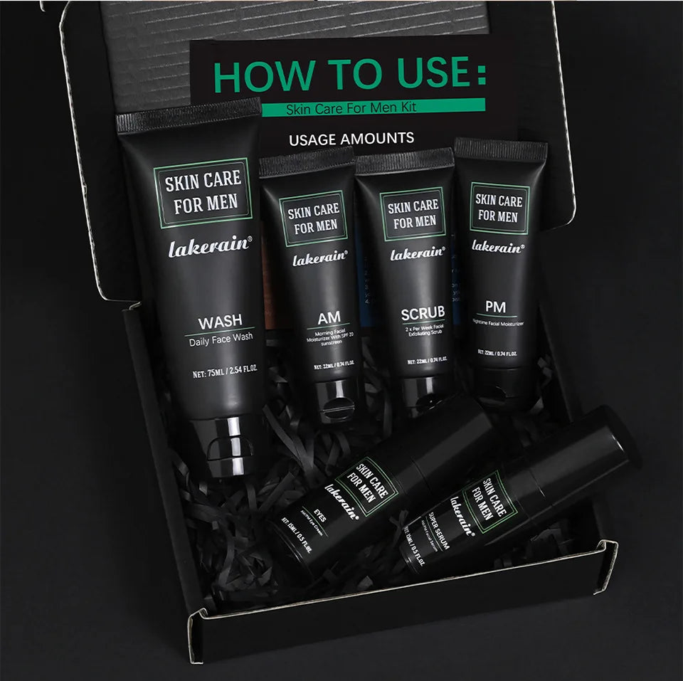 Men's Skin Care Kit - 3 in 1 Set with Face Wash, Moisturizing Cream & Eye Cream, Daily Anti-Aging & Oil Control Facial Treatment