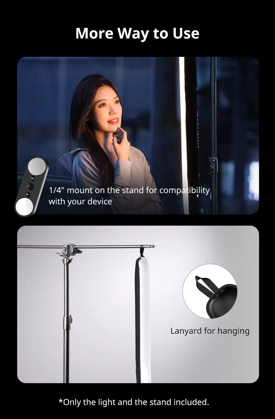 Lampe Tube Air Portable Ulanzi UA20 20W | Lumière Fill Light Bicolore Pliable | Streaming & Extérieur