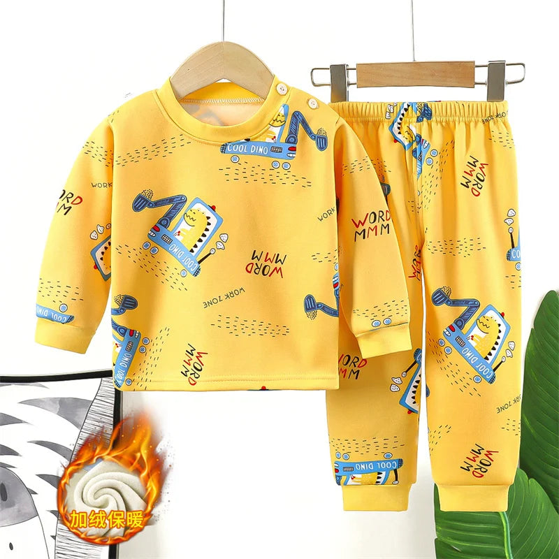 2024 Winter Kids Clothing Sets Warm Fleece Pajamas For Boys And Girls Thicken Children Sleepwear Velvet Baby Thermal Underwear
