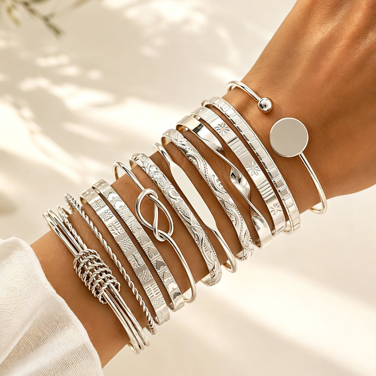 12pcs Vintage Creative Design Twisted/Knot/Printed Bracelet Bohemian Stacked Bangle Set Women's Daily Versatile Jewelry
