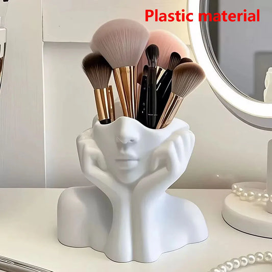 Vase Organisateur Maquillage | Visage Humain Art | Décoration Bureau | Rangement Crayons & Pinceaux | Plastique