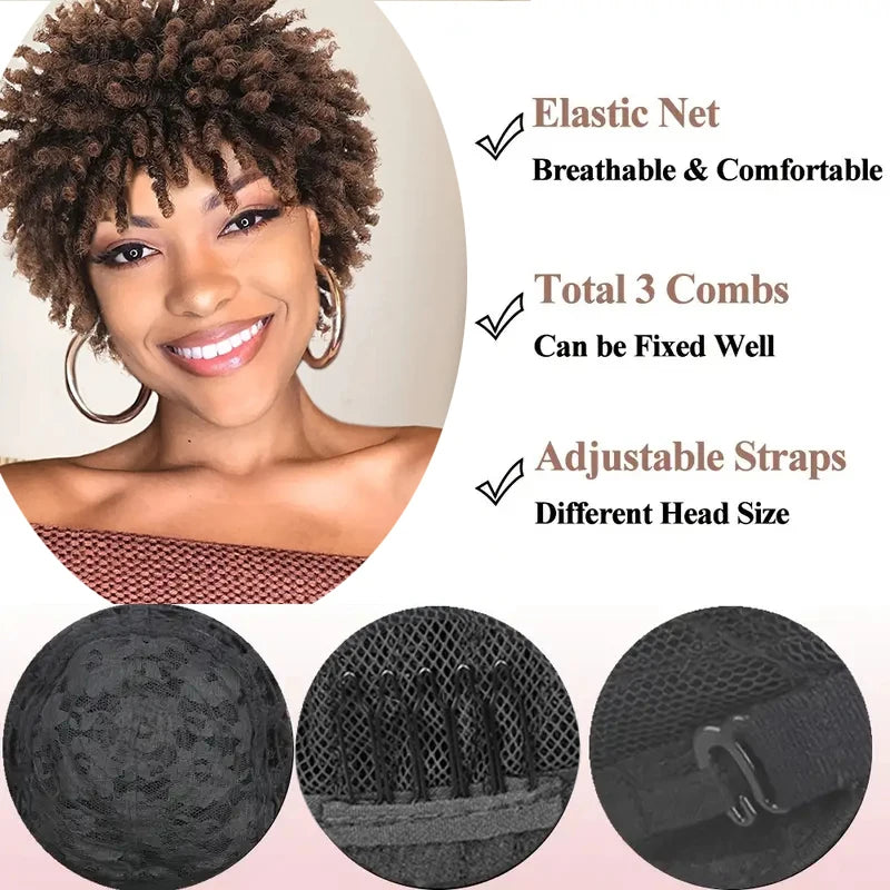 Perruque synthétique courte à fausses locks bouclées