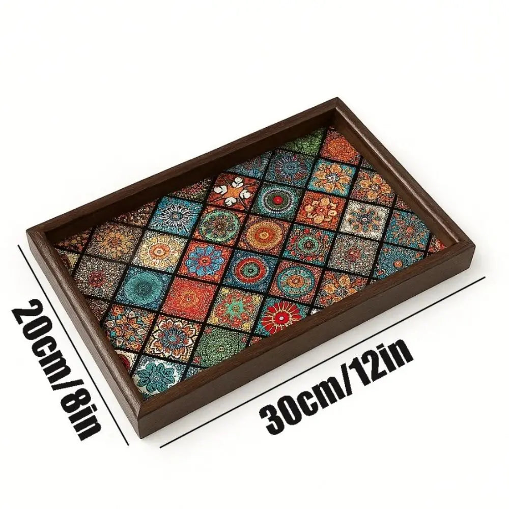 Plateau Bohème en Bois Fait Main 30x20 cm | Mosaïque Colorée | Rangement Bureau & Entrée