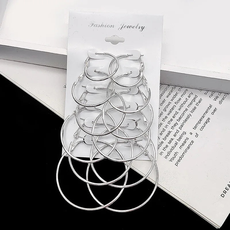 Set 12 Boucles Créoles Femme | Couleur Or | Grandes Rondes | Set Loop Élégant | Bijou Mode Tendance