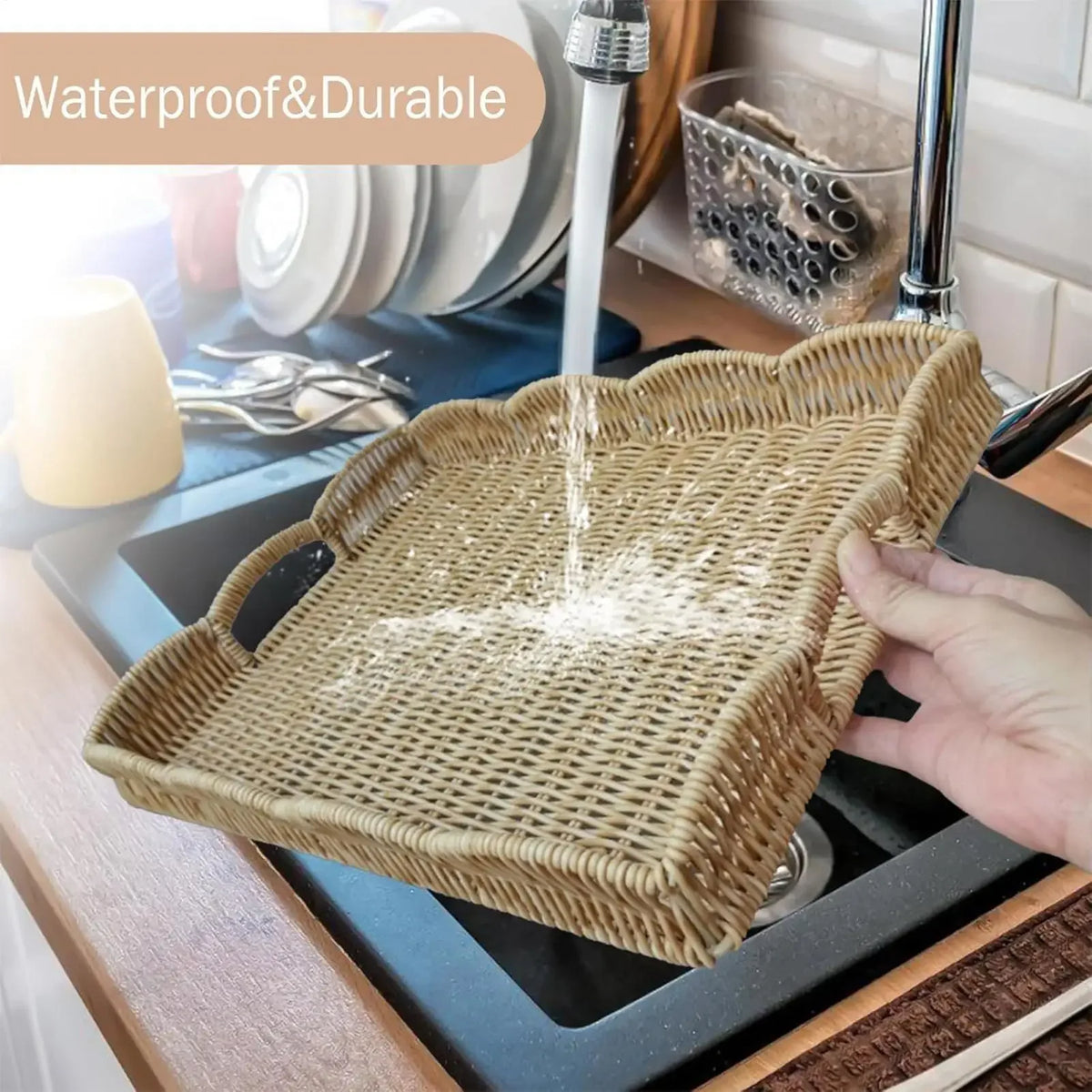 Woven Tray Imitation Rattan Sofa Decor Decorative Tray Basket For Remote Control Book Breakfast Living Room Bedroom Coffee Table