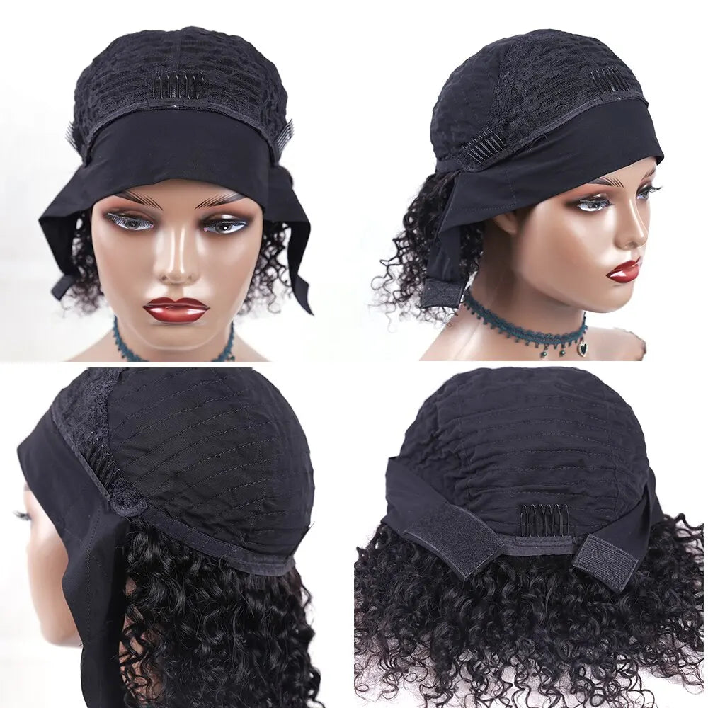Perruque Headband Kinky Curly | Machine Made | Cheveux Humains Brésiliens Remy | 180% Densité | Couleur Naturelle