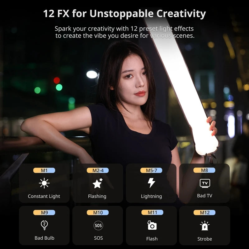 Lampe Tube Air Portable Ulanzi UA20 20W | Lumière Fill Light Bicolore Pliable | Streaming & Extérieur