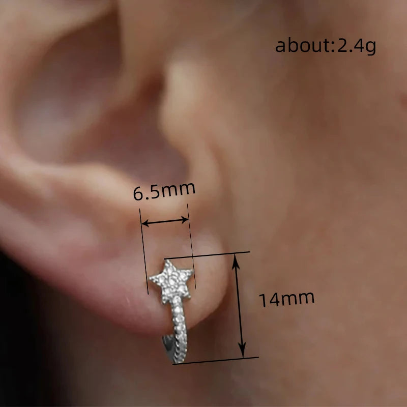 Huitan Fashion Star Hoop Earrings with Dazzling CZ Simple Stylish Ear Accessories for Women Silver Color Exquisite Jewelry