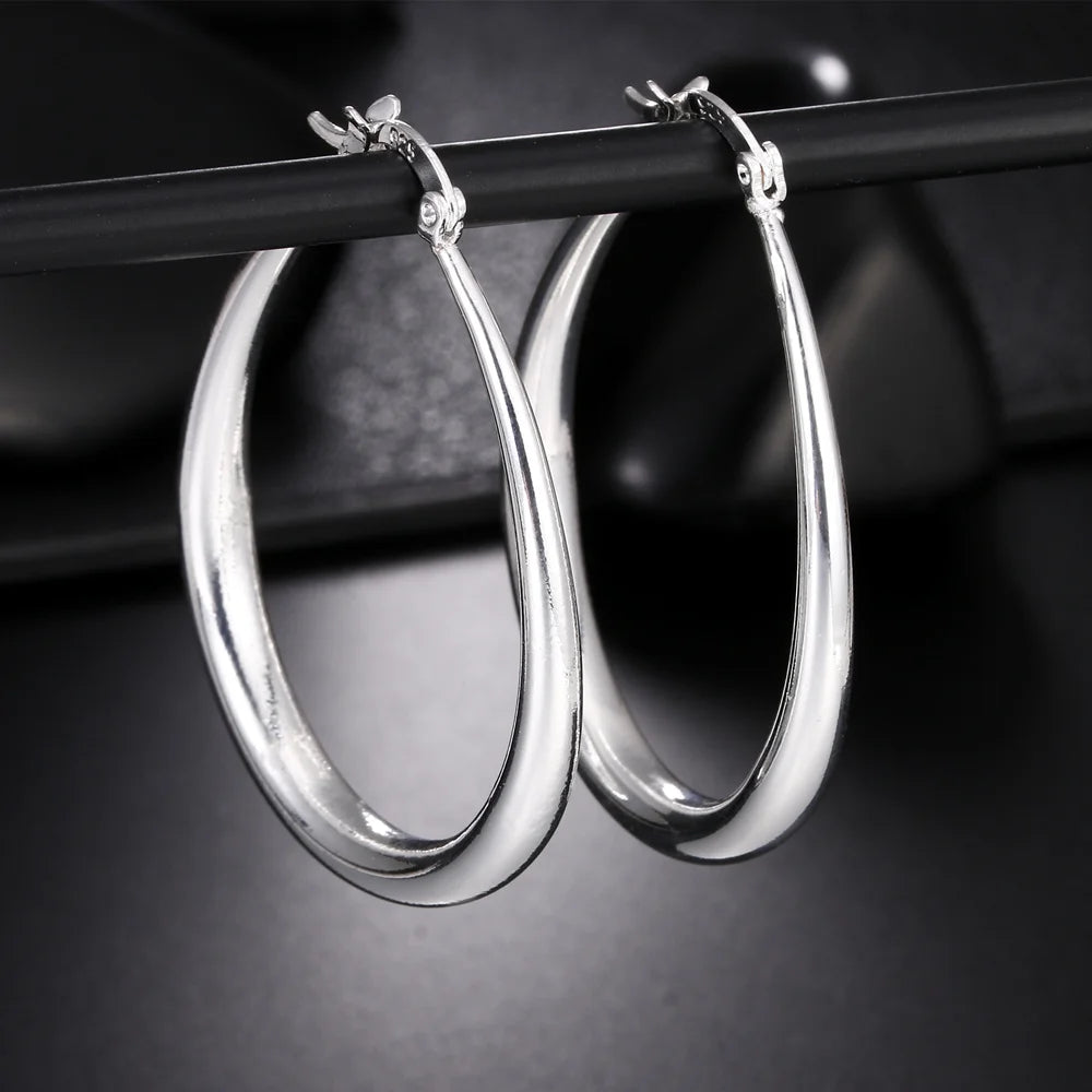 Grandes Créoles Lisses Argent 925 | 41mm Cercle | Femme | Mode Fête Mariage | Accessoire Bijou Noël