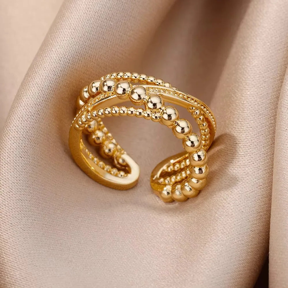 Bague Ceinture Zircon Acier Inoxydable | Doigt Géométrique Ajustable | Esthétique Mariage Femme