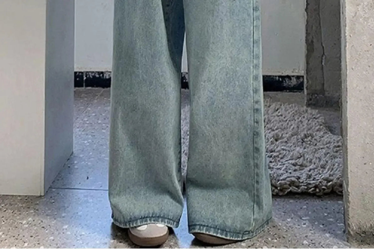 Botvotee Elastic Waist High Waist Wide Leg Jeans for Women Loose Straight Blue Long Denim Pants Female Fashion Streetwear Jeans