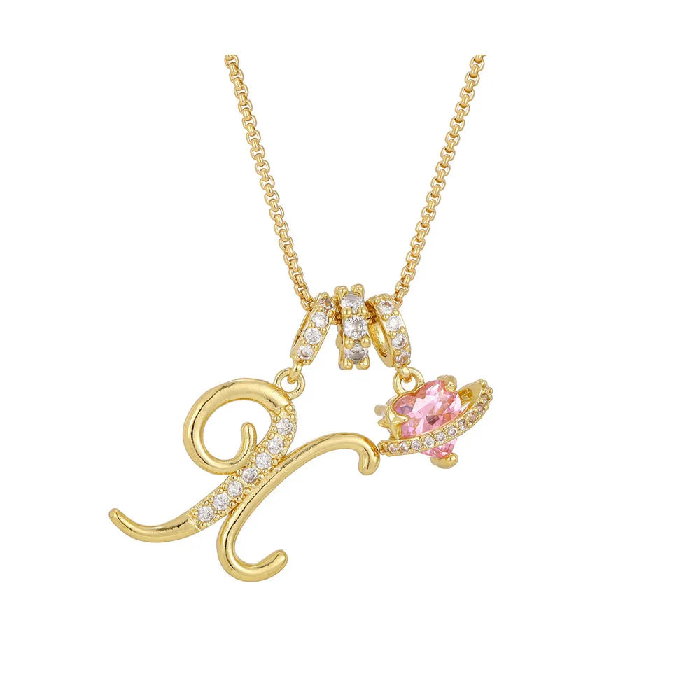 Women's Initial Heart Necklace with Customizable Name Art Design Letter Jewelry Gold Chain Set Adjustable Size Hypoallergenic