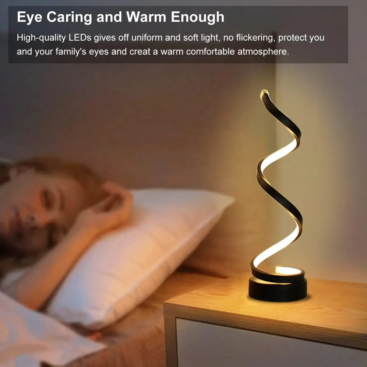 Lampe de Table Spirale LED Moderne Dimmable | Petite Lampe de Chevet | Salon, Chambre & Bureau