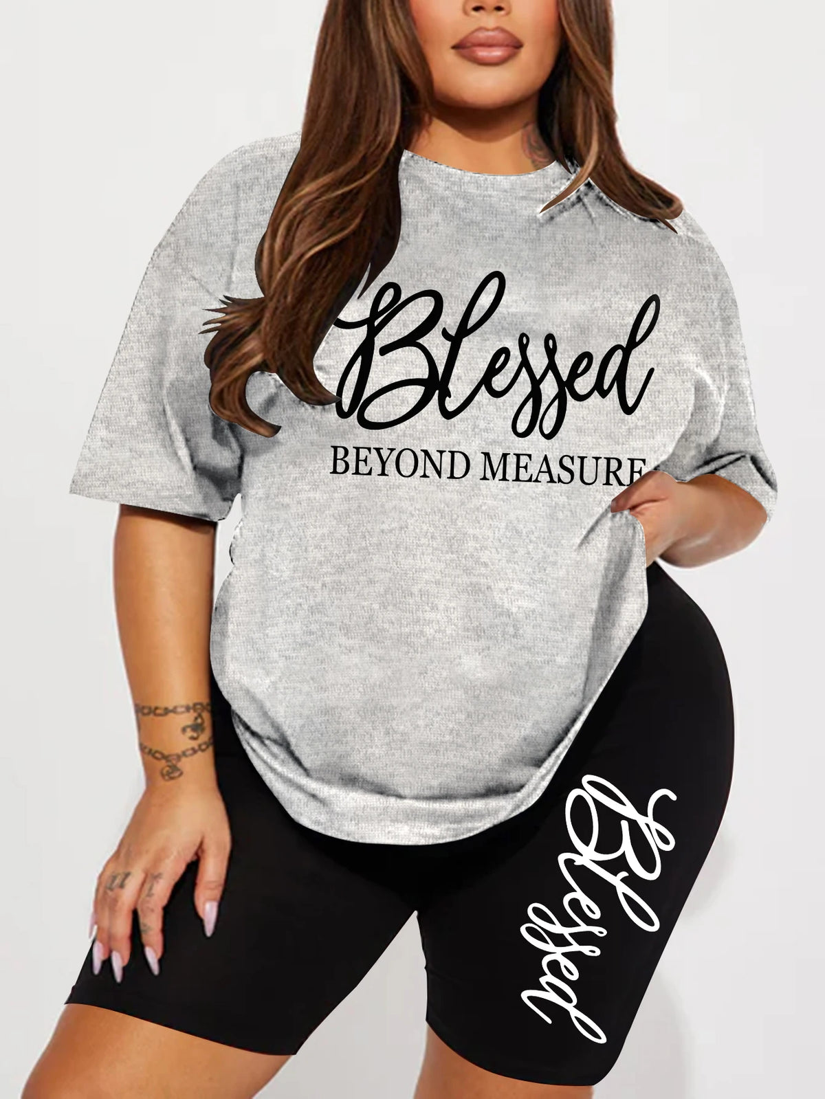 Plus Size Sets for Women Summer 2-Piece Blessed Printed Offers and Liquidation Everything Cheap Elegant Women's Sets Short Sets