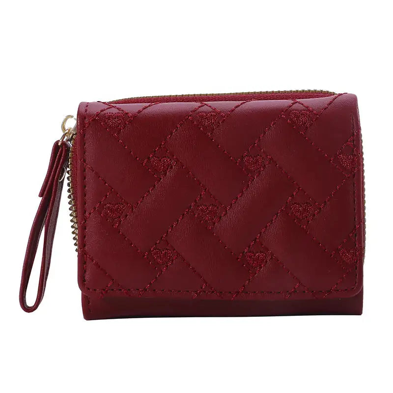 Women's Tri-Fold Wallet PU Card Holder Multi-Object Pocket Short Fashion Embroidered Love Pattern Korean Minimalist New 2023