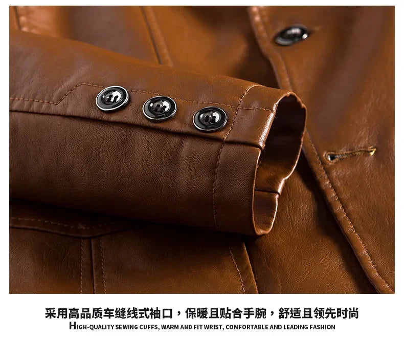 New Leather Jacket Men's Business Casual Lapel PU Leather Blazers Fashion Solid Slim Korean Style Leather Coat Big Size 6XL