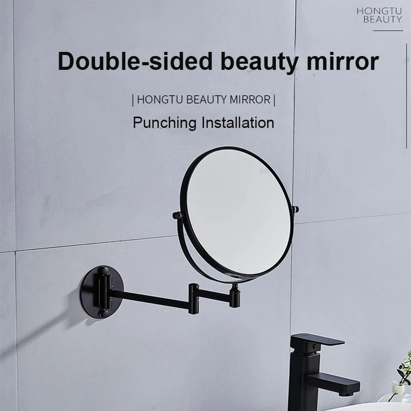 360° Rotating Double-Sided Wall Mirror - Aluminum Alloy Bathroom Makeup Mirror with 3X Magnification, Foldable & Angle-Adjustable