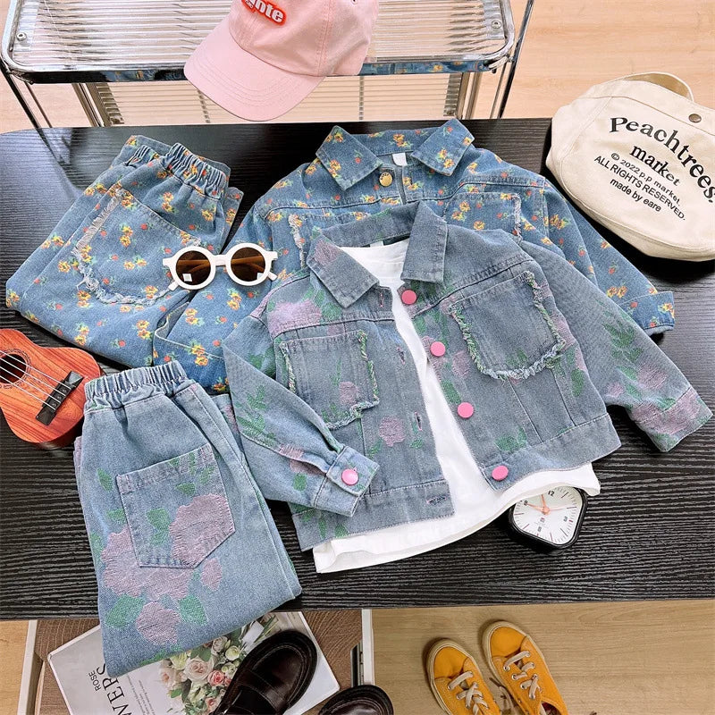 Ensemble Fille 2025 Printemps-Automne | Veste Jean & Jean Droit | Tenue Mode Enfant