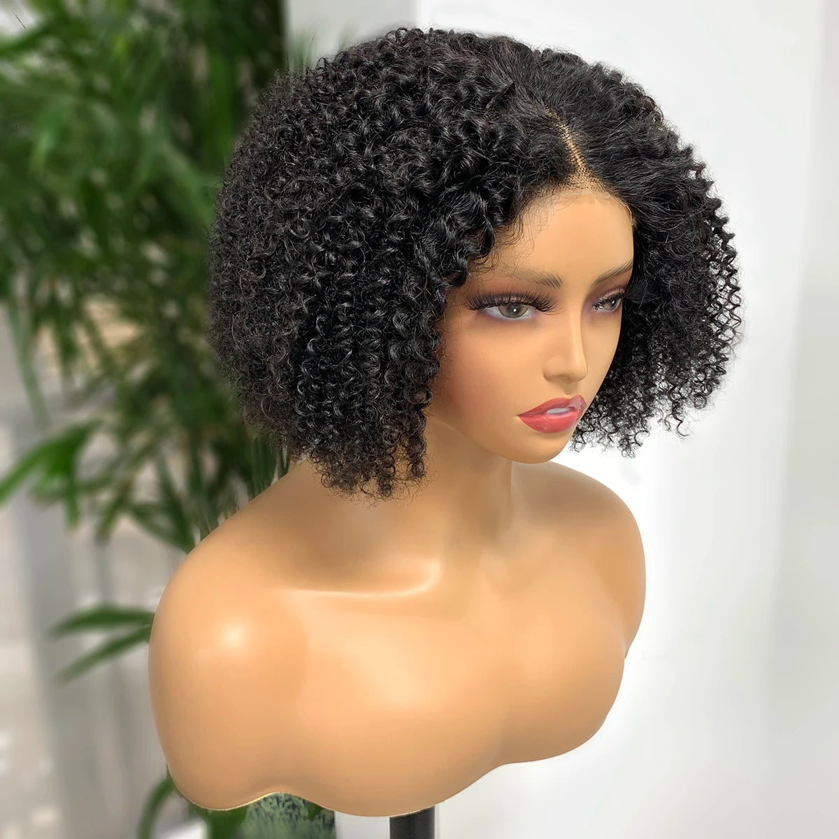 Kinky Curly Bob Wig Human Hair 180% Density 4x4 Lace Front Human Hair Wigs Afro Kinky Bob Wig For Women Natural Color