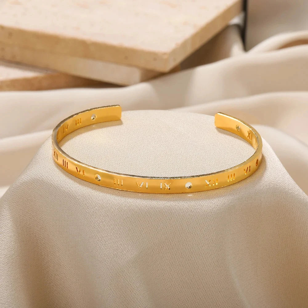 Exquisite Classic Bump Pattern Opening Bangles Bracelet For Women Cuff Bracelet Gold Color Stainless Steel Hand Ornament Gift